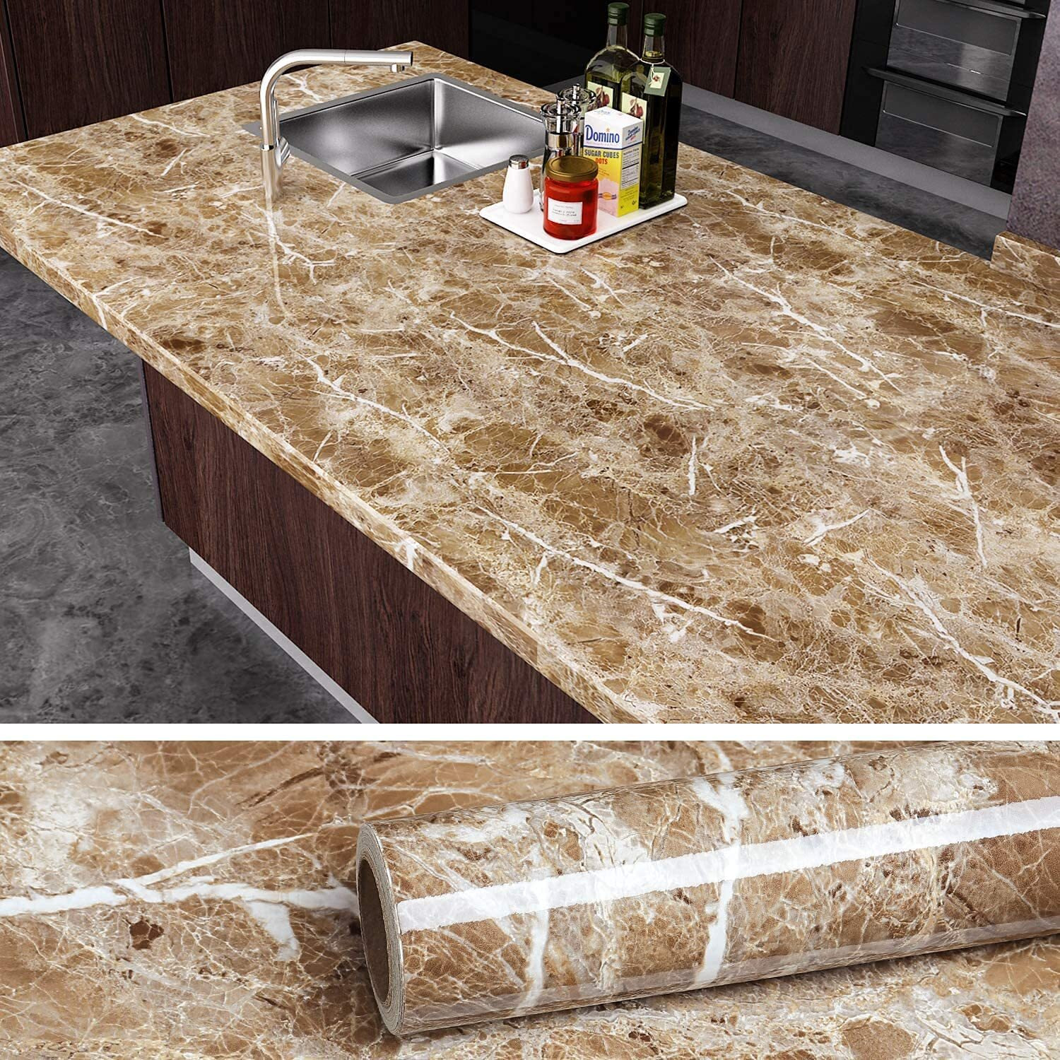 Nareval Light Coffee Marble Kitchen Wallpaper Diy Pvc Shelf Liner, Furniture, Wardrobe, Kitchen Cupboard Decal Wallpaper For Cupboard Door, Almirah Fridge (Size 60Cm X 200Cm) (Light Coffee A33, 3)