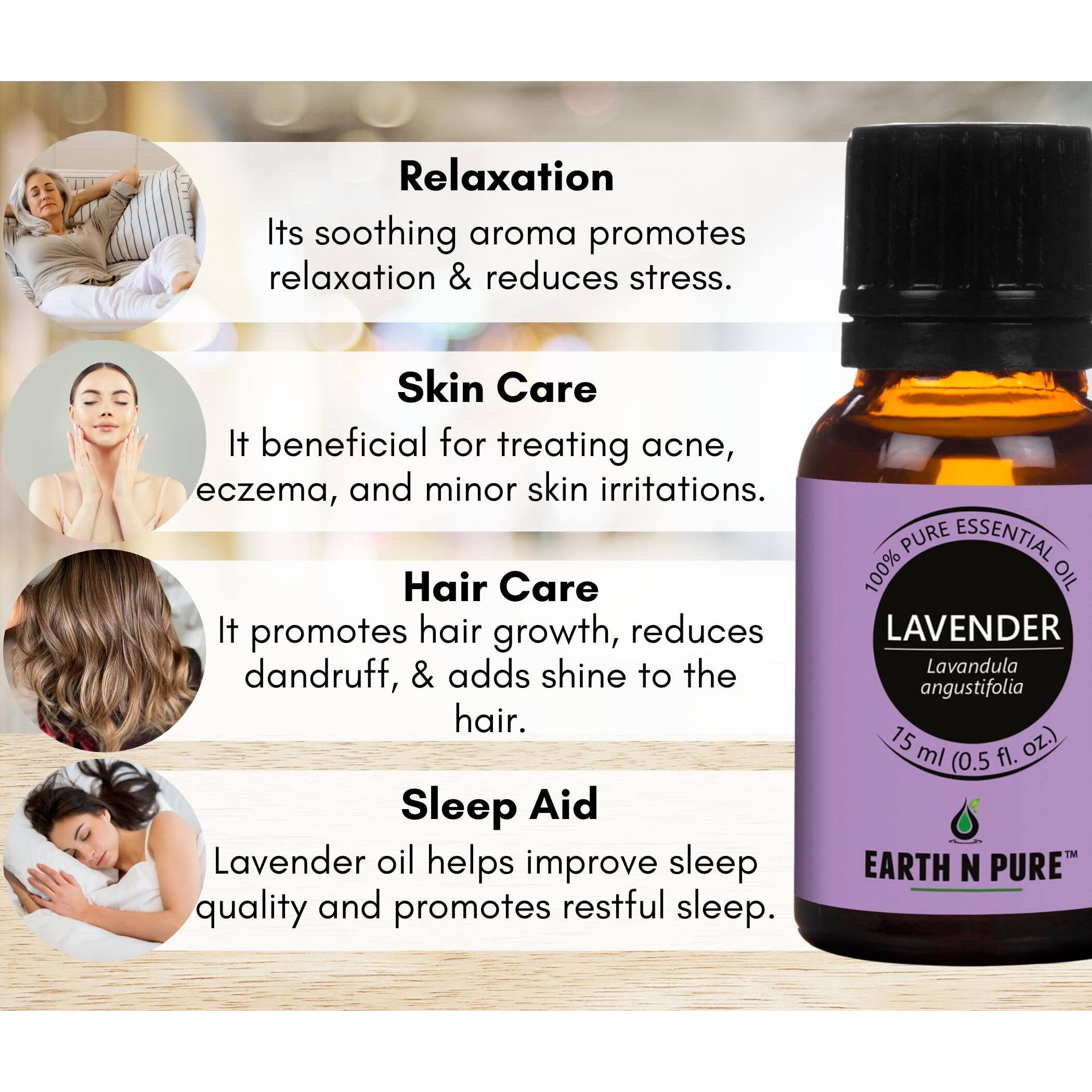 Earth N Pure Essential Oil Pack Of 6 (Rosemary, Eucalyptus, Tea Tree, Lemongrass, Pipperment & Lavender) 15 Ml Each.