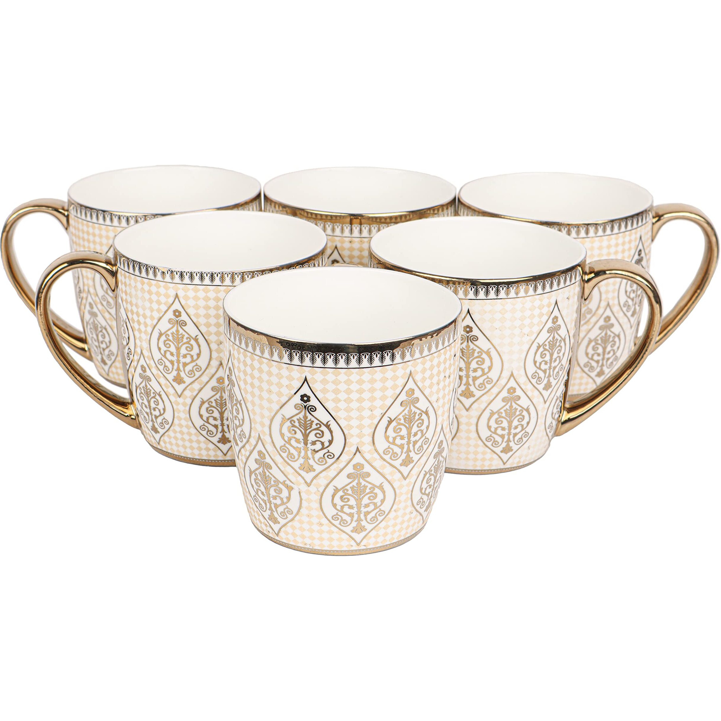 Femora Indian Ceramic Golden Line Tea Cup, Coffee Cup - 6 Pcs, 190 Ml (Not Microwave Safe)