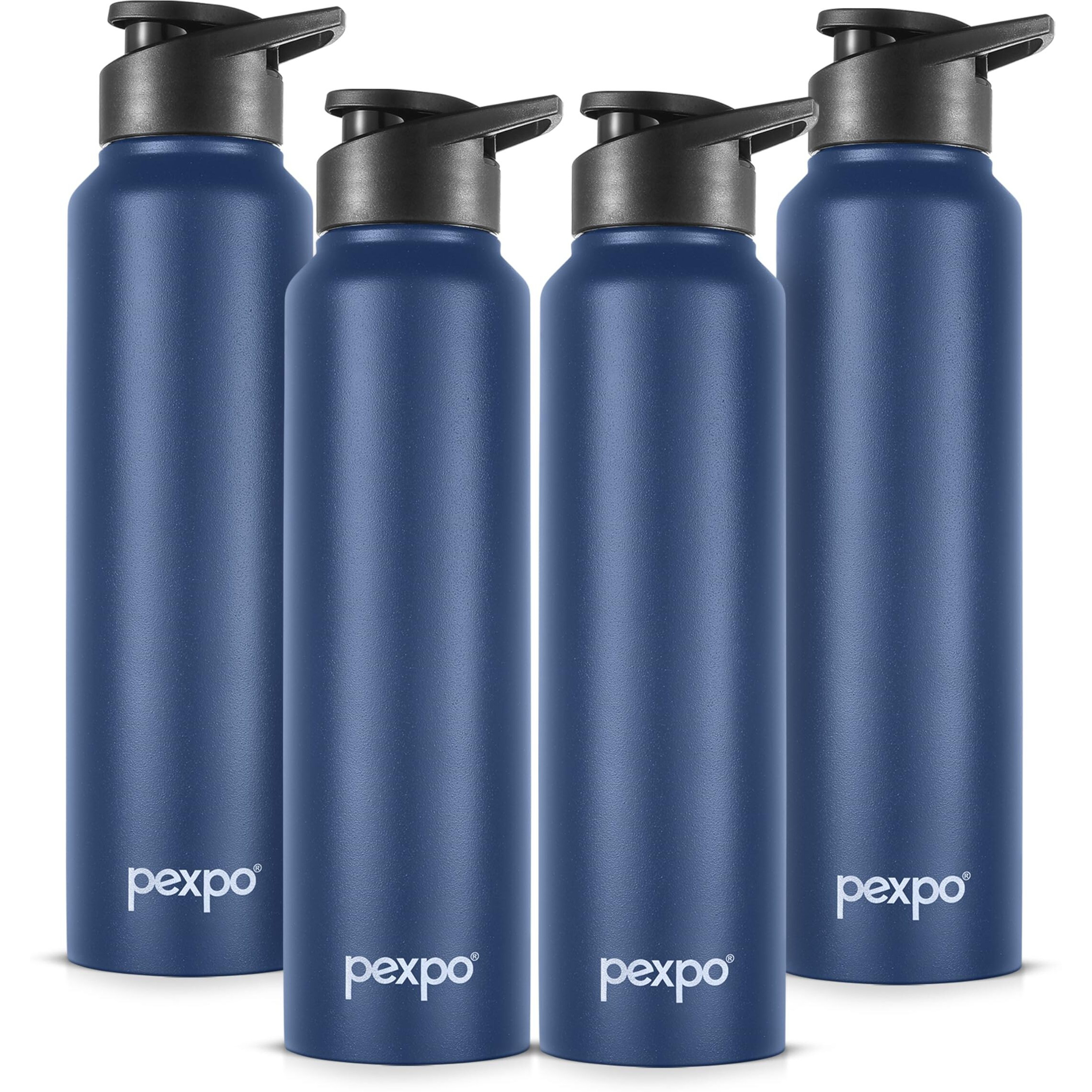 Pexpo Chromo Stainless Steel Sports/Fridge Sipper Water Bottle 750Ml, Denim Blue Pack Of 4 | Eco Friendly | Bpa Free | Water Bottle For Office, Gym, School, Yoga, Trekking, Men, Women And Kids