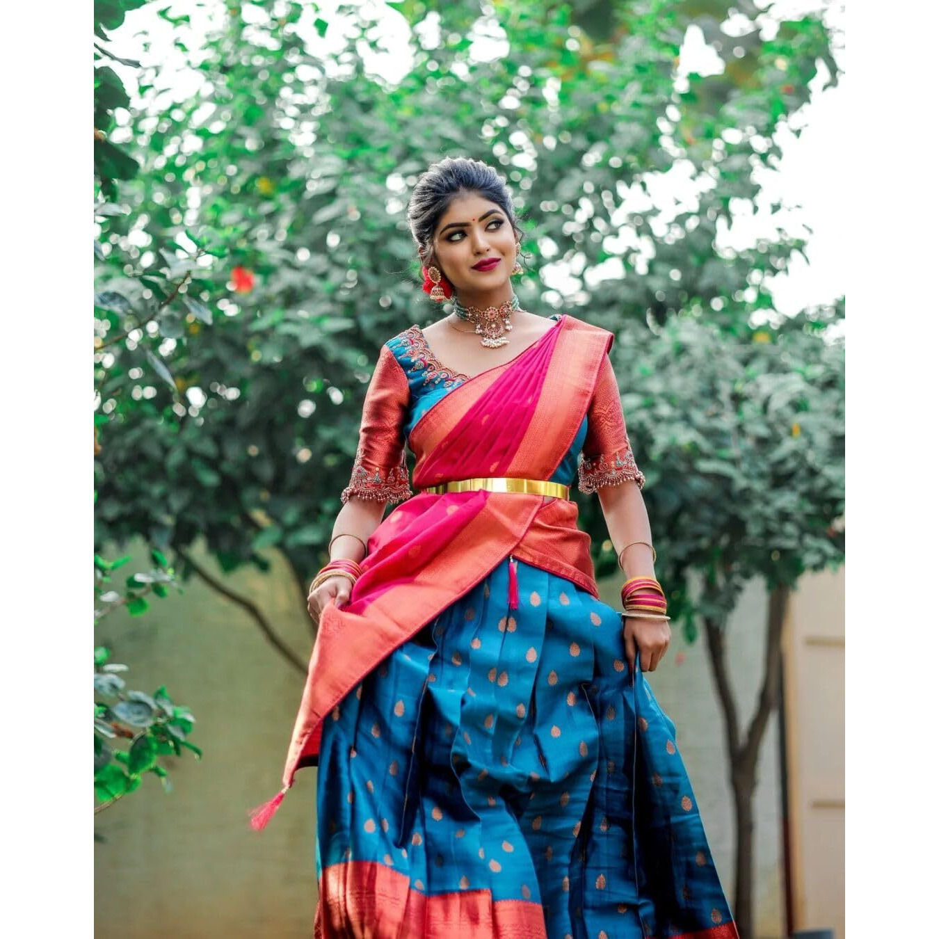 Zerico Women's Indian Traditional Kanjivaram Kanchipuram Silk Pure Zari Weaving Lehenga Choli And Havay Zari Work Dupatta With Blouse (All Unstitched) (Half Saree) (Sky)