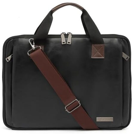 Vismiintrend Stylish Vegan Leather Office Laptop Sleeve Briefcase Handbag Shoulder Messenger Bag For Men And Women | Slim | Portable Bags |13/14/15.6 Inch Laptops | Gifts (Black)