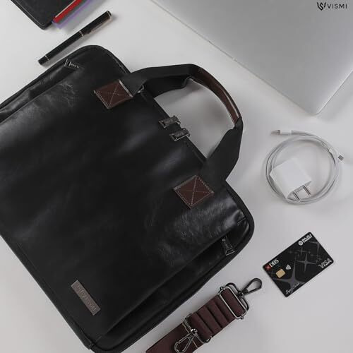 Vismiintrend Stylish Vegan Leather Office Laptop Sleeve Briefcase Handbag Shoulder Messenger Bag For Men And Women | Slim | Portable Bags |13/14/15.6 Inch Laptops | Gifts (Black)