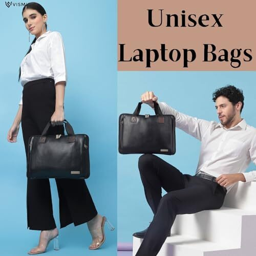 Vismiintrend Stylish Vegan Leather Office Laptop Sleeve Briefcase Handbag Shoulder Messenger Bag For Men And Women | Slim | Portable Bags |13/14/15.6 Inch Laptops | Gifts (Black)