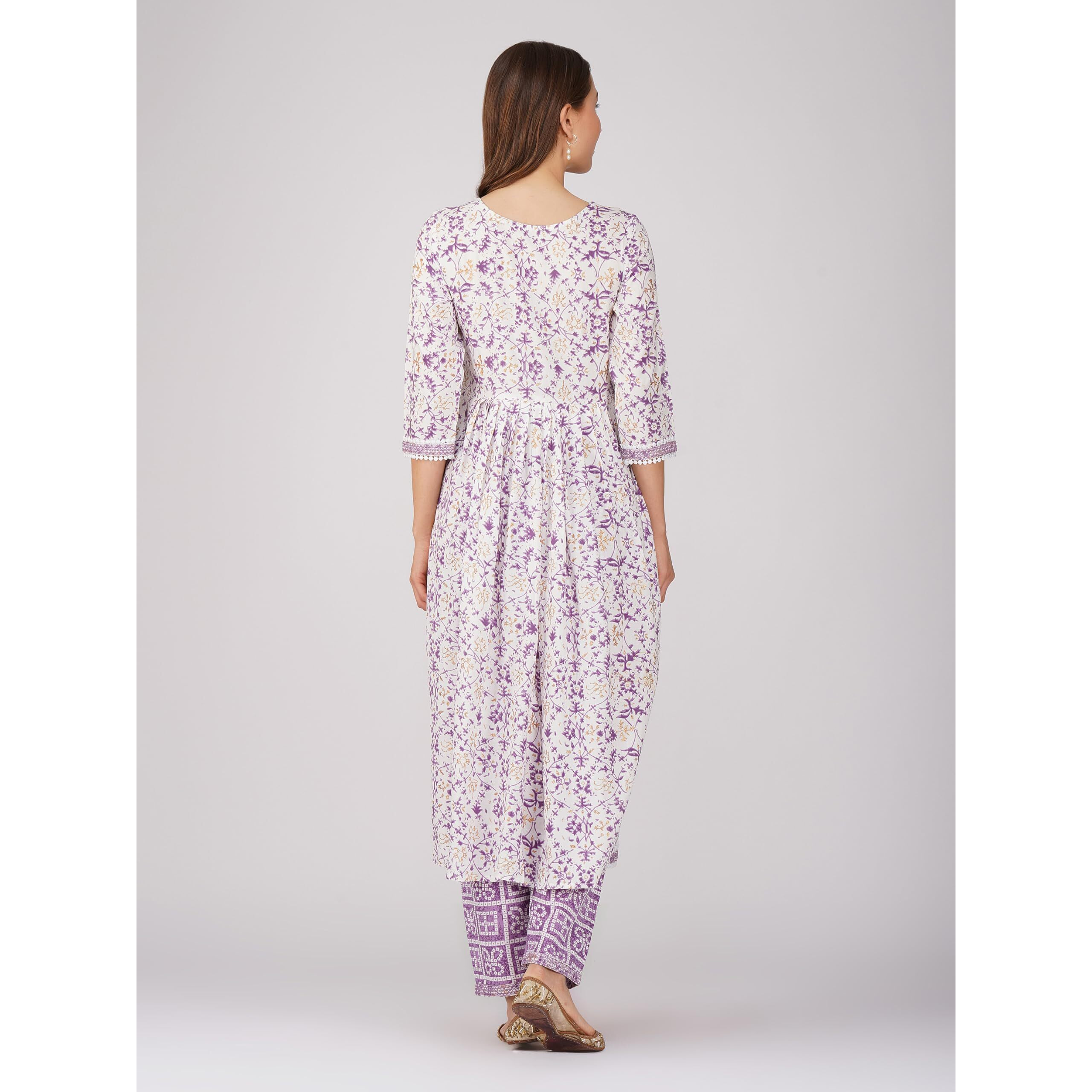 Amayra Rayon Women's Nayra Cut Embroidered Kurta With Pant And Dupatta Set(Purple,Tck485,Small)