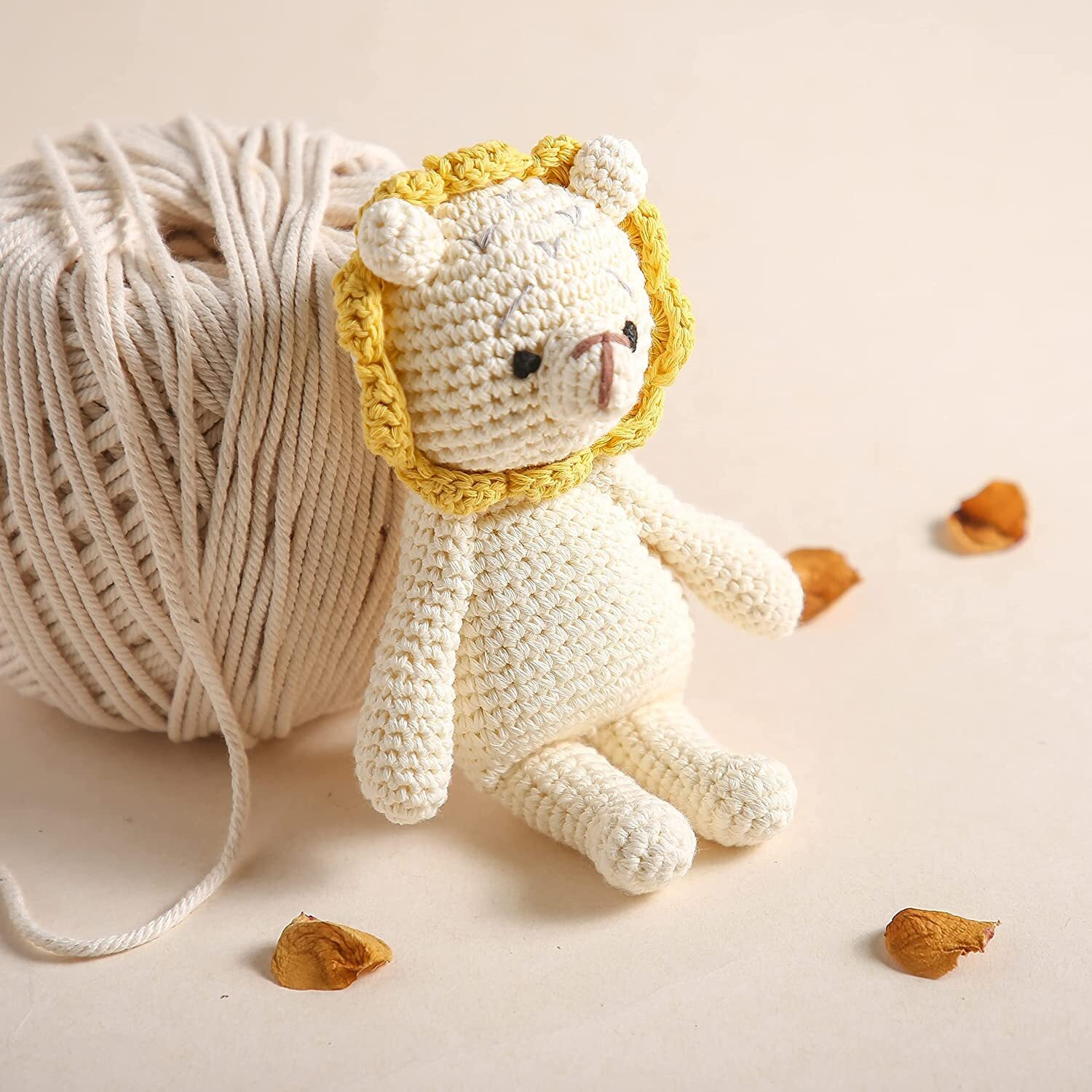 Sycamore East Wooden Baby Lion Rattle & Crochet Doll Plush Elephant Stuffed Animals Toy For Newborn | 100% Handmade Infant Soothe Toys For Sensory And Early Grips Development Gifts 1 Pc