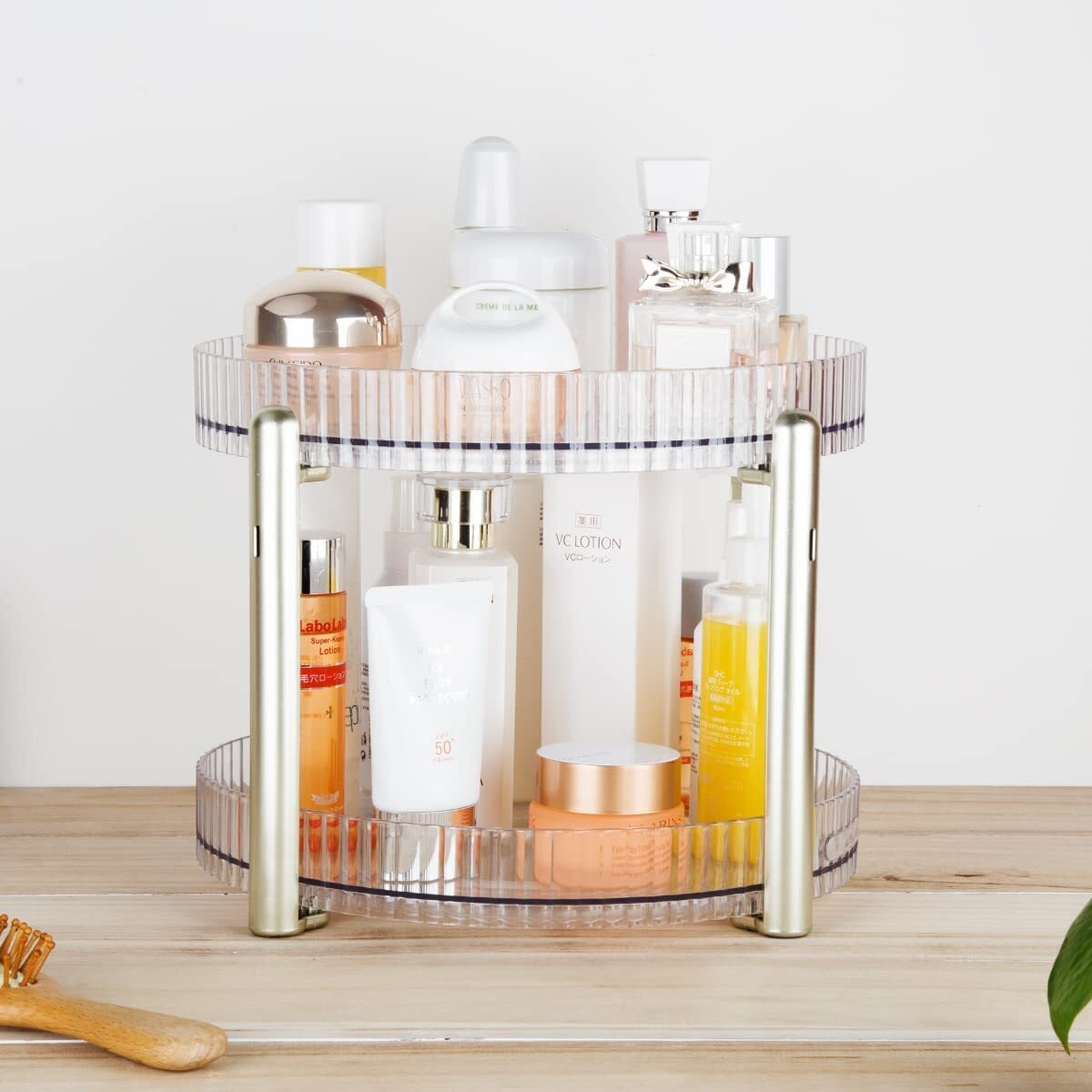House Of Quirk Turntable Cabinet Organizer,Rotating Storage Spinner Kitchen Food Spices Rack Storage For Pantry,Fridge,Countertops,Bathroom Vanity Makeup Organizer (Silver, 2-Tier)