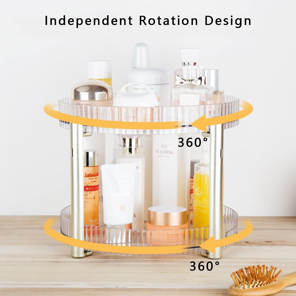 House Of Quirk Turntable Cabinet Organizer,Rotating Storage Spinner Kitchen Food Spices Rack Storage For Pantry,Fridge,Countertops,Bathroom Vanity Makeup Organizer (Silver, 2-Tier)