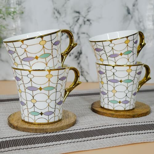 Femora Premium Purple Gold Vein Design Ceramic Coffee & Tea Cup Set Of 4, 160 Ml