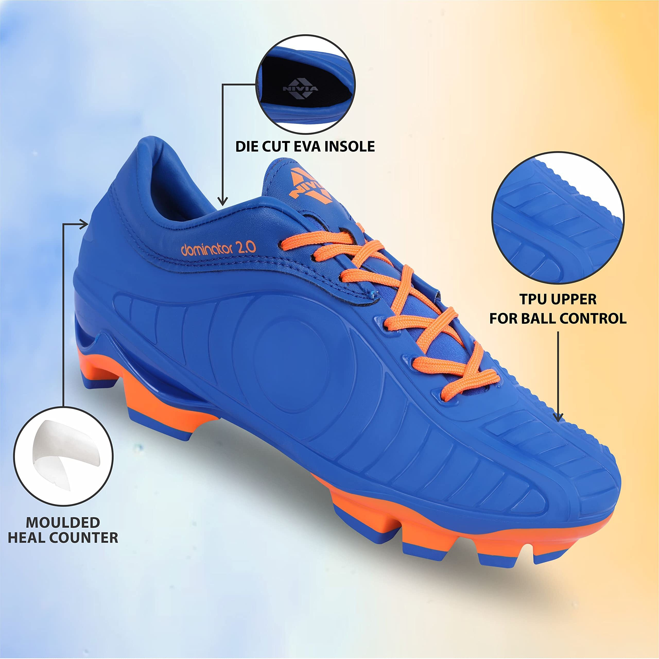 Nivia Dominator 2.0 Football Shoes For Men/Sports And Athletic Footwear With Upper Tpu/Comfortable Football Shoes (Blue) Uk- 9
