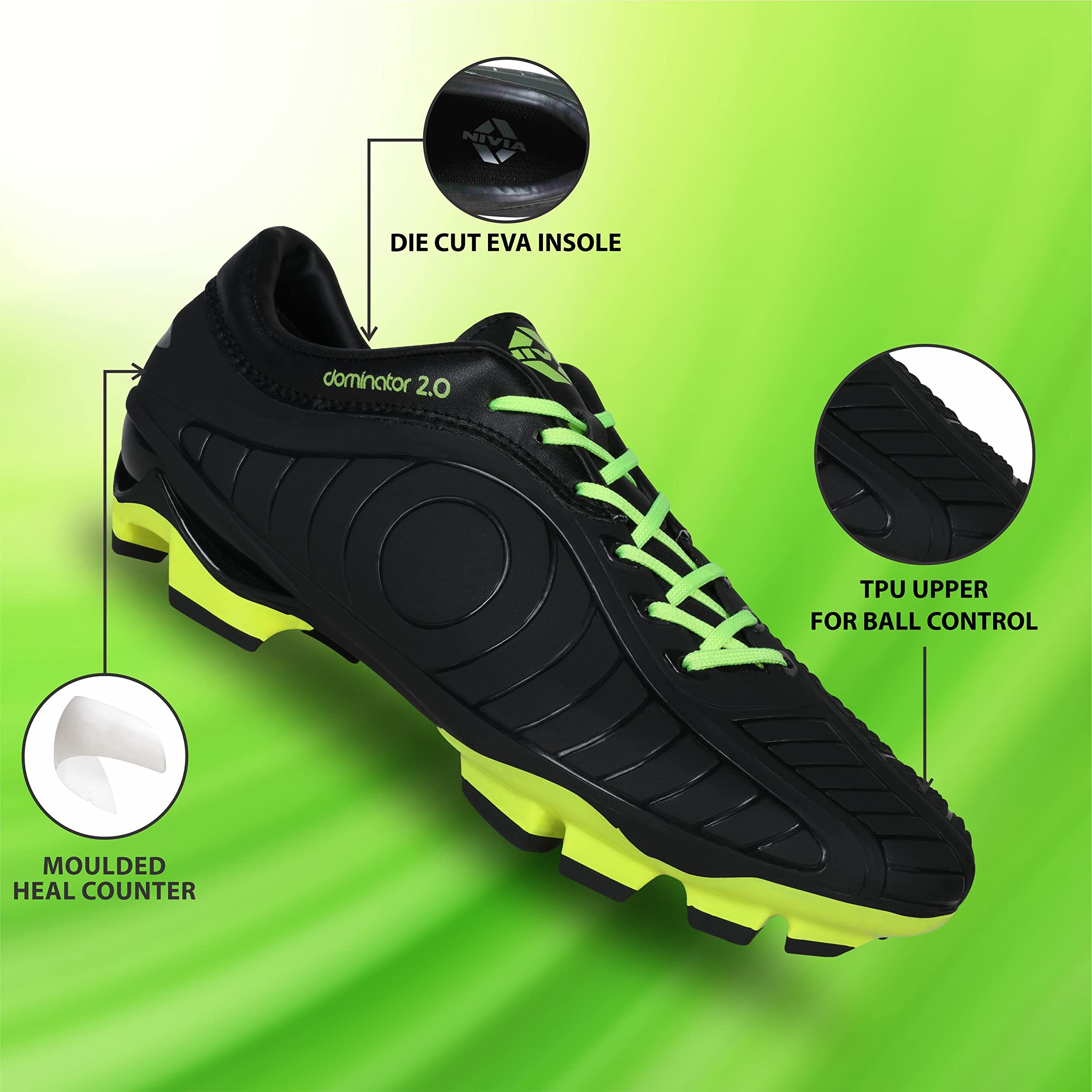 Nivia Dominator 2.0 Football Shoes For Men/Sports And Athletic Footwear With Upper Synthetic/Comfortable Football Shoes (Black) Uk- 8