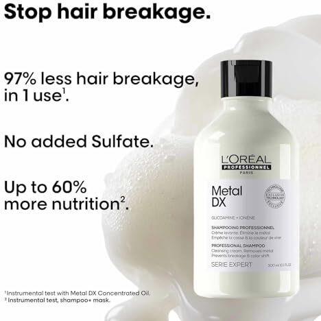 Loreal Professionnel Metal Dx Anti-Metal Sulfate-Free Cleansing Cream Shampoo - 300Ml | Professional Shampoo For Less Breakage, Get Strong & Shiny Hair | With Glicoamine | For Men & Women