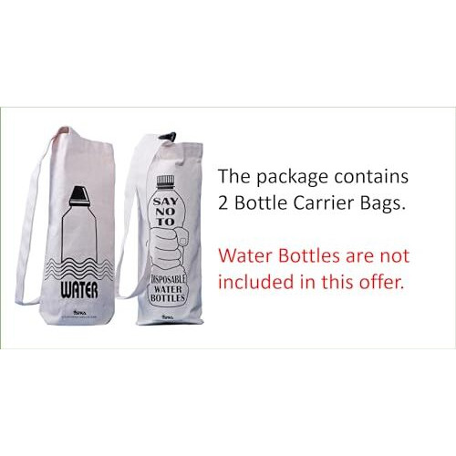 Arka Home Products Water Bottle Sling Bag - Eco-Friendly, Washable, Reusable Carrier - Set Of 2, Off-White Canvas, 1 L