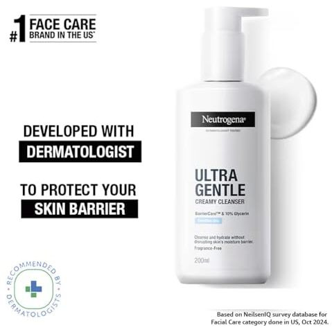 Neutrogena Ultra Gentle Creamy Cleanser | 14X Gentler Cleanser | All Skin Types Including Sensitive Skin | Face Wash For Sensitive Skin For Men & Women | With Barriercare Technology & 10% Glycerin | Paraben-Free