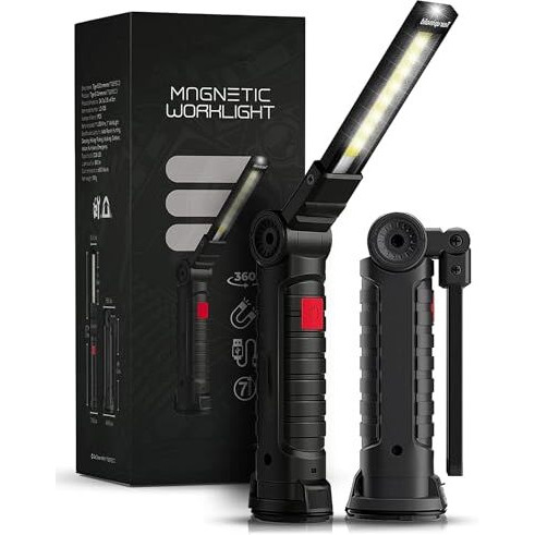 Kliffoo Portable Emergency Light Rechargeable Torch Led Flashlight With Desk Lamp & Camping Lantern With 5 Lighting Modes, Magnetic Base,Hanging Hook & 360Degree Ambient Light, 800 Lumen