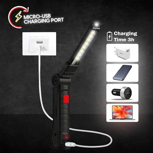 Kliffoo Portable Emergency Light Rechargeable Torch Led Flashlight With Desk Lamp & Camping Lantern With 5 Lighting Modes, Magnetic Base,Hanging Hook & 360Degree Ambient Light, 800 Lumen