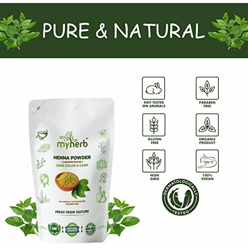 Myherb Pure Natural 100% Organic Heena Powder (Lawsonia Inermis) || 227 Gm/0.5 Lbs || Ayurvedic Formula || For Hair Mask || For Men & Women