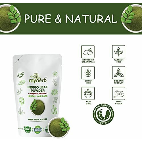 Myherb 100% Natural Organic Indigo Leaf Powder (Indigofera Tinctoria) || 227 Gm/0.5 Lbs || Hair Care & Hair Growth || Hair Care For Black Hair || For Men & Women