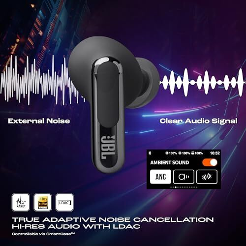 Jbl New Launch Live Beam 3,Hi-Res Audio True Anc Tws,Smart Case With Touch Display,48H Playtime,Wireless Charging,6 Mic,Multipoint Connection,Ip55 Proof,In Ear Headphones App,Personi-Fi 3.0 (Black)