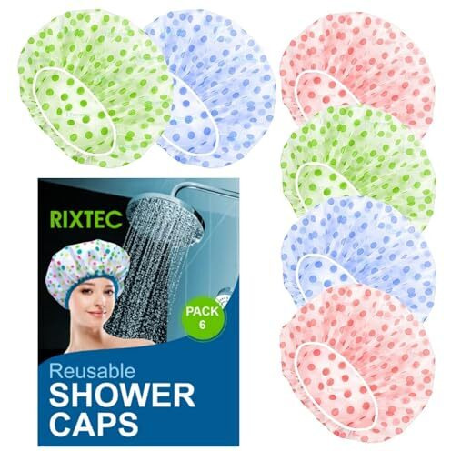 Rixtec Shower Cap Set Of 6 For Women, Reusable Waterproof Elastic Eva Free-Size Bathroom Shower Caps - For Homes, Spas, Salons, Hair Treatment, Beauty Parlors (Multicolored And Multi-Design)
