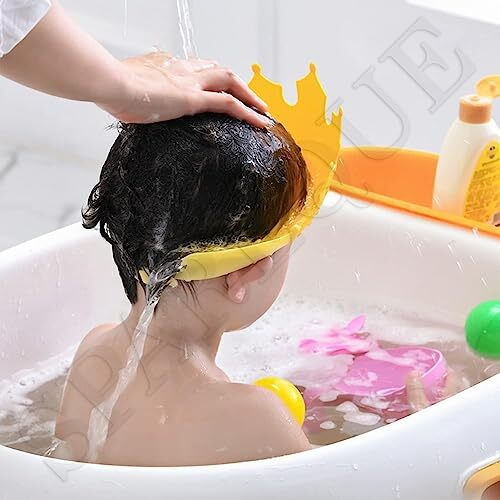 Baby Bath Shower Cap,Bath Visor Hat For Eye And Ear Wash Protection,Adjustable Silicone Bathing Crown Waterproof Shampoo Hat For Washing Hair, Shower Bathing Protection Bath Cap For Toddler, Baby, Kids, Children