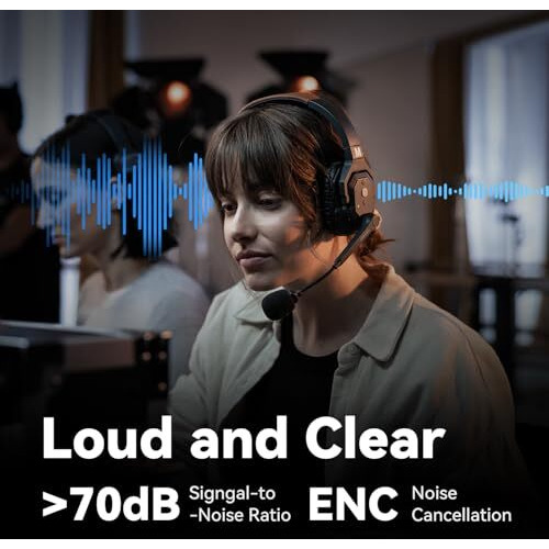 Hollyland Solidcom Se Full Duplex 4-Users Enc Noise Cancellation Wireless Intercom Headset System 1100Ft Team Communication With Ptt Mute Single Ear Headset For Tv Film Production (4 Sets)