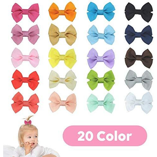 Palay Mini Hair Bow Grosgrain Ribbon Hair Bows With Alligator Bow Clips For Baby Girls Toddlers Kids, 20 Pieces Colors, Multicolour