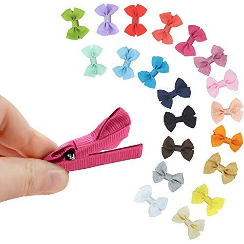 Palay Mini Hair Bow Grosgrain Ribbon Hair Bows With Alligator Bow Clips For Baby Girls Toddlers Kids, 20 Pieces Colors, Multicolour