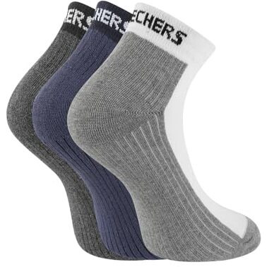 Skechers Cotton 3Pk Mens Half Terry Ankle Length Socks-S20072Id-Wbkb, Assorted