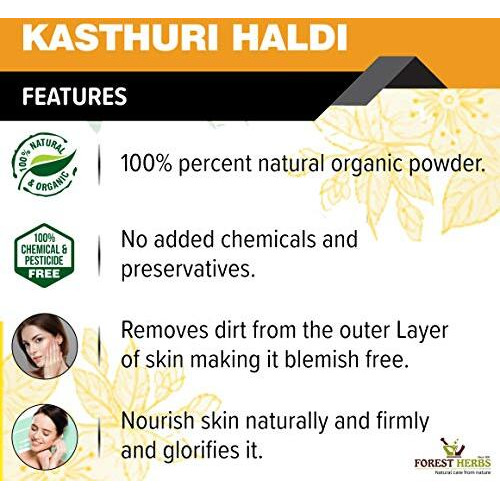 The Forest Herbs Natural Care From Nature Kasturi Haldi Powder For Natural Finish Face (100 Grams) For Glowing Skin | Kasturi Manjal For All Skin Types| 100% Natural, Chemical-Free, Perseverative-Free