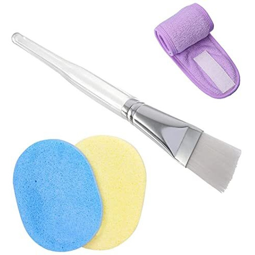 Siopaworld Face Mask Applying Brush, Facial Headband, Face Cleaning Sponges, Facial Applicator Bowl With Handle, Makeup Remover Cosmetic Puff Women Beauty Professional Salon Spa Head Wrap Combo (5Pcs)