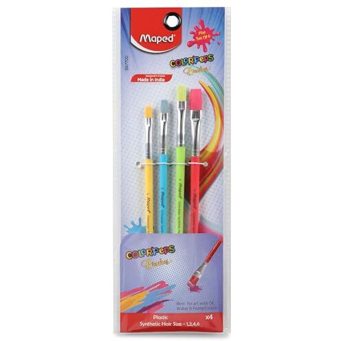 Maped Color'Peps Plastic Handle Synthetic Hair Flat Brushes (Set Of 4)