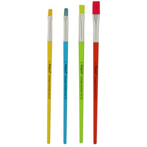 Maped Color'Peps Plastic Handle Synthetic Hair Flat Brushes (Set Of 4)