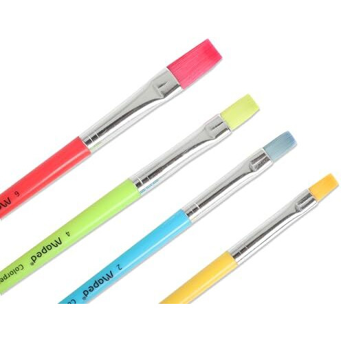 Maped Color'Peps Plastic Handle Synthetic Hair Flat Brushes (Set Of 4)