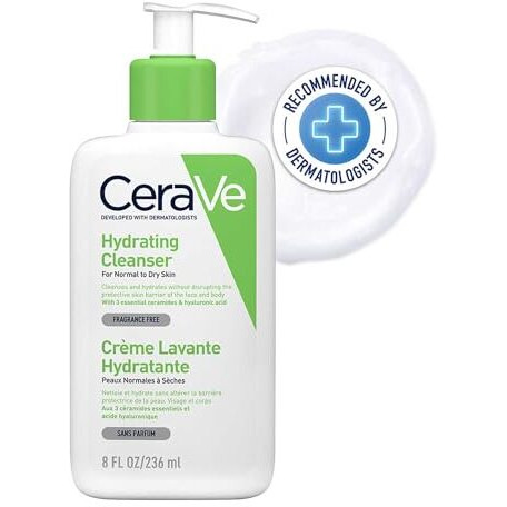 Cerave Hydrating Cleanser For Normal To Dry Skin (236Ml) - Non-Foaming Face Wash With Hyaluronic Acid And Ceramides | Non-Comedogenic, Non-Irritating And Fragrance-Free Cleanser