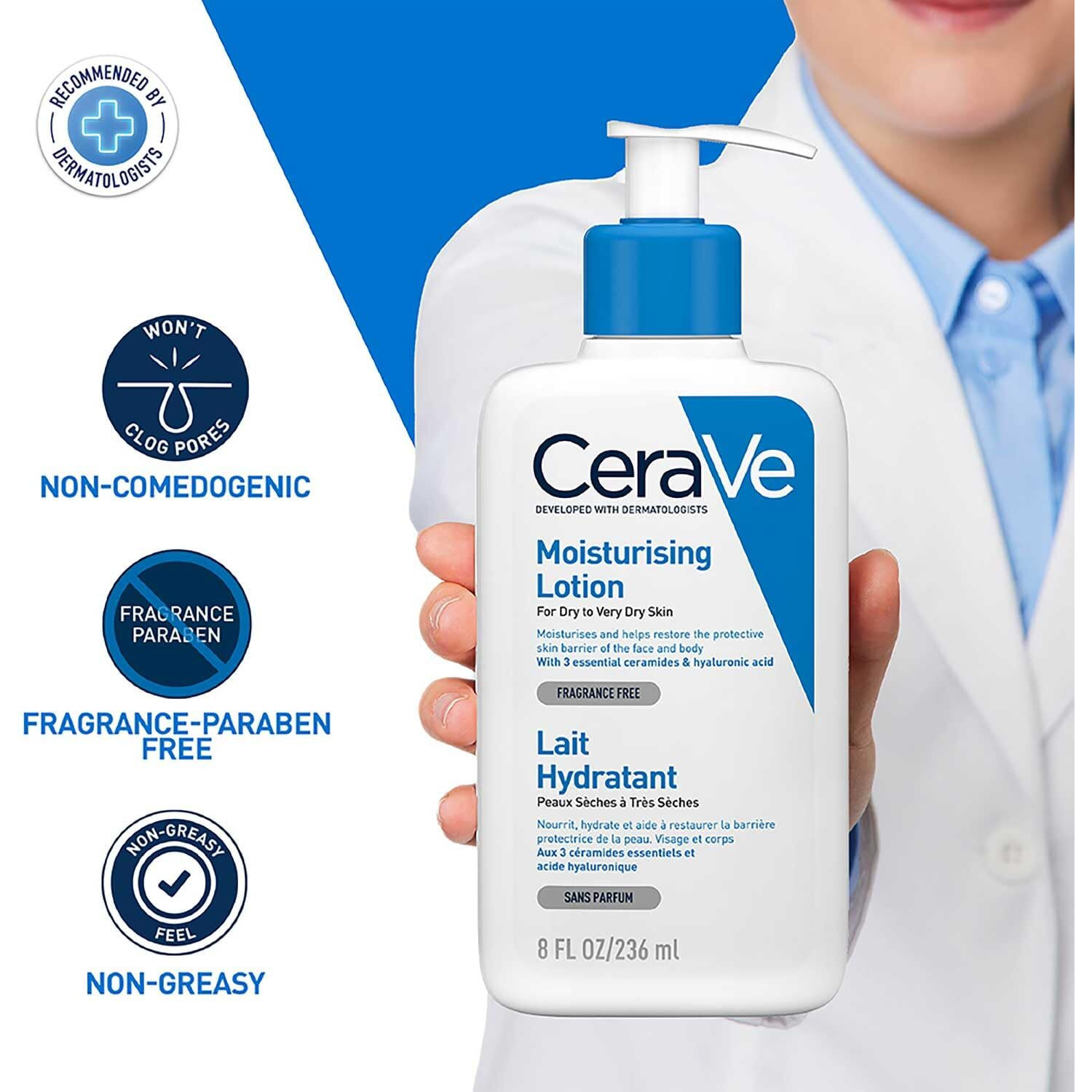 Cerave Moisturizing Lotion For Dry Skin (236Ml) - Formulated With 3 Essential Ceramides And Hyaluronic Acid | Non-Comedogenic, Oil Free And Fragrance-Free Body Lotion