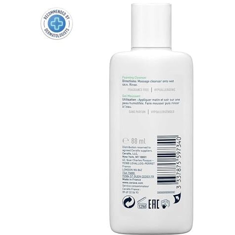 Cerave Foaming Cleanser For Normal To Oily Skin (88Ml) - Dermatologist-Developed Facewash | Non-Comedogenic And Fragrance-Free Cleansers For Acne-Prone Skin