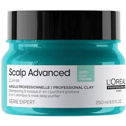 Loreal Professionnel Scalp Advanced Anti-Oiliness 2-In-1 Deep Purifier Clay 250Gms| For Very Oily Scalps | Purifies The Scalp Deeply With 3% Aha & 6% Clay | For Men & Women