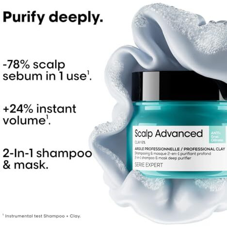 Loreal Professionnel Scalp Advanced Anti-Oiliness 2-In-1 Deep Purifier Clay 250Gms| For Very Oily Scalps | Purifies The Scalp Deeply With 3% Aha & 6% Clay | For Men & Women