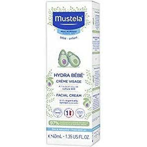 Mustela Hydrabebe Facial Cream - 40Ml | Nourishing Face Lotion For Normal Skin | Hypoallergenic, Long-Lasting Hydration With Sweet Almond & Jojoba Oil | Gentle Care For Newborns & Babies