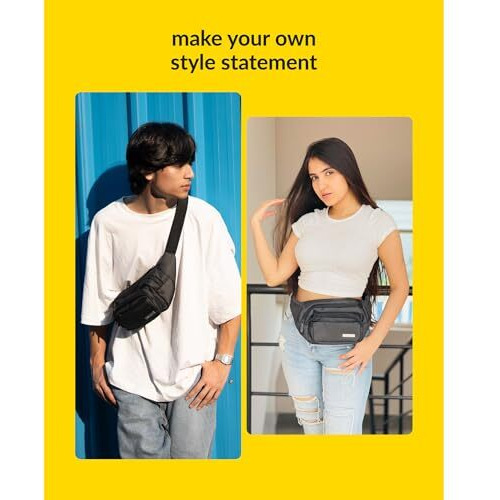 Gotrippin By Destinio Waist Bags For Men Women- Premium Stitching, Branded Zippers, Waterproof Pocket, Rfid Safe- Large Fanny Pack For Hiking Travel, Money Belt (Polyester, Black)
