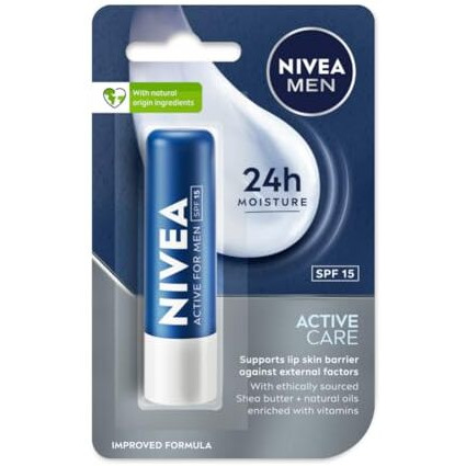 Nivea Men Active Care 4.8G Lip Balm|24 H Melt In Moisture Formula|Natural Oils|Nourished Lips,4.8 G (Pack Of 1)