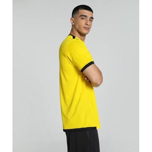 Puma Polyester Men's Solid Regular Fit T-Shirt (704917_Cyber Yellow-Black, Medium