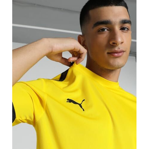 Puma Polyester Men's Solid Regular Fit T-Shirt (704917_Cyber Yellow-Black, Medium