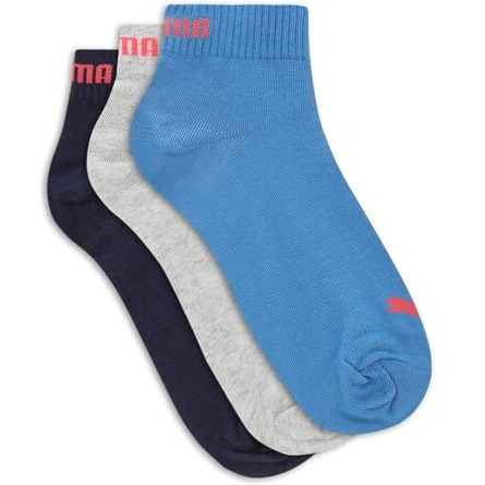 Puma Unisex-Adult Cotton Regular Quarter Plain Socks 3P, Navy-Light Gray Heather-Strong Blue, 37/40 (68666402)