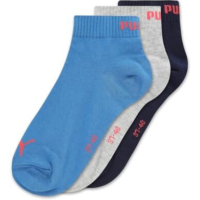 Puma Unisex-Adult Cotton Regular Quarter Plain Socks 3P, Navy-Light Gray Heather-Strong Blue, 37/40 (68666402)