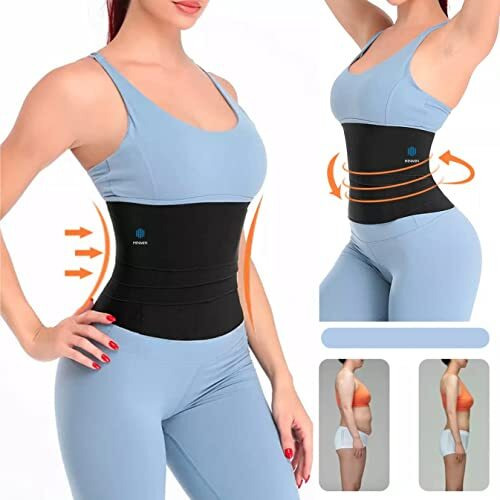 Sifoz Free Size Waist Belt Elastic Band Weight Loss Flat Belly Belt Body Shaper Abdominal Belt After Delivery For Tummy Reduction Tummy Wrap Waist Trainer (3 Meter) Black