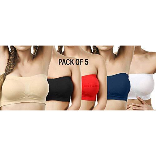 Harry & James Women Tube Bra Everyday Use Comfortable Gym Stretchable Strapless Dance Wear And Any Sport Activity Multicolor Free Size (28 To 36) Pack Of 5