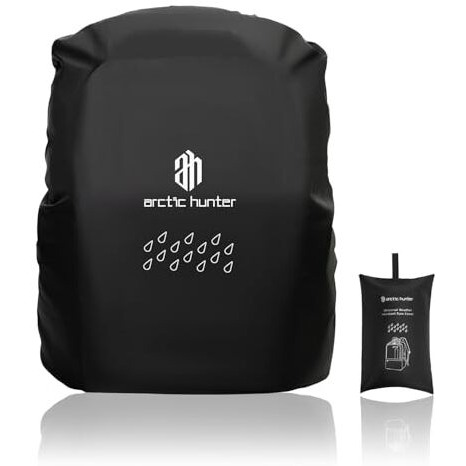 Arctic Hunter Rain Cover For Backpack Waterproof & Dustproof Upto 45L Bag Rain Cover With Elastic Fixing Buckle & Small Storage Pouch, Laptop Bag Cover For Trekking Travel College Office, Black