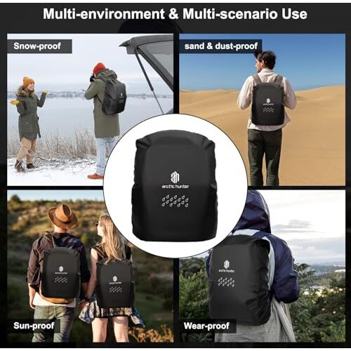 Arctic Hunter Rain Cover For Backpack Waterproof & Dustproof Upto 45L Bag Rain Cover With Elastic Fixing Buckle & Small Storage Pouch, Laptop Bag Cover For Trekking Travel College Office, Black